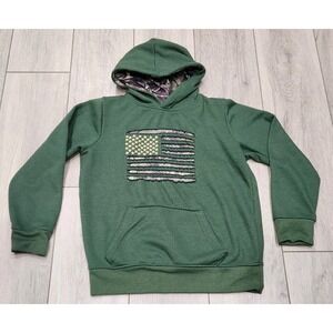 Mossy Oak Hoodie Kids Size 14/16 Green &‎ Camo American Flag Sweatshirt